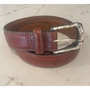 Brighton Brown Leather Belt with Silver Buckle -Size 38